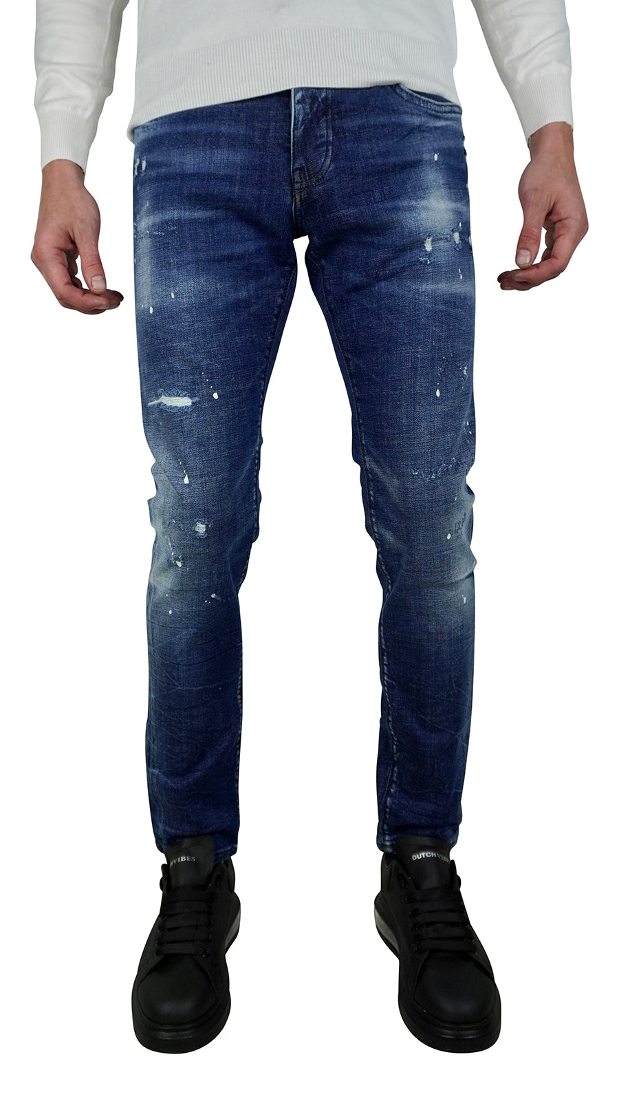 THE MIKES WHITE SPATTED JEANS - BLUE