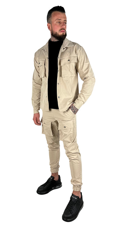 THE MIKES CARGO TRACK SUIT - BEIGE