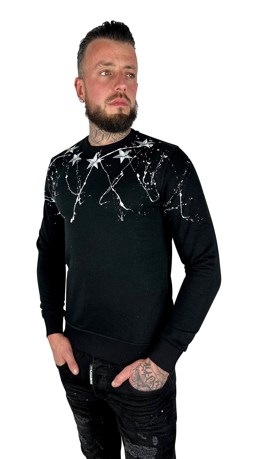 THE MIKES STAR SWEATER - BLACK&amp;WHITE